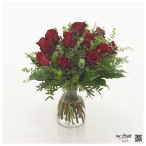 Red roses - bouquet with explorer and eucalyptus