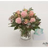 Birthday bouquet with roses, eucalyptus, astrantia, lisianthus and gypsophila