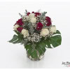 Large bouquet of flowers with red and white roses, gypsophila and eucalyptus