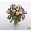 Bouquet with roses, carnations, eucalyptus and wax flowers