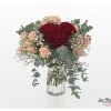 Red roses "Hearts". Polyantharoses, eucalyptus and gypsophila