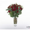 Red roses, thlaspi and eucalyptus