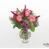Bouquet with pampas grass, roses, wax flowers and gypsophila