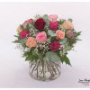 Colorful rose bouquet with gypsophila and eucalyptus