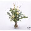 Bouquet with pussy willow, roses, chrysanthemums, leucodendron, lilies and eucalyptus