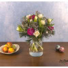 Bouquet with lagurus, tulips, ranunculus, statize and silk pine