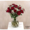 Classic bouquet with 20 red roses Explorer and white gypsophila