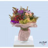 Birthday bouquet with ornamental cabbage, polyantha roses, thistles, snapdragons, rose hips and chrysanthemums