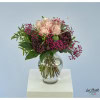 Red hydrangeas, gypsophila, poppies and roses