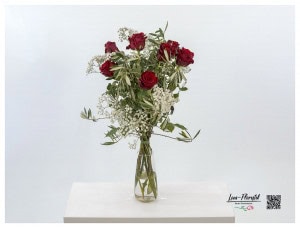 Red roses, gypsophila and olive branches