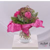 Bouquet with golden gypsophila, roses, hydrangea and eucalyptus