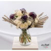 Bouquet with chrysanthemums, protea, roses and gypsophila
