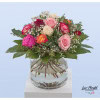 Colorful bouquet with roses and white gypsophila
