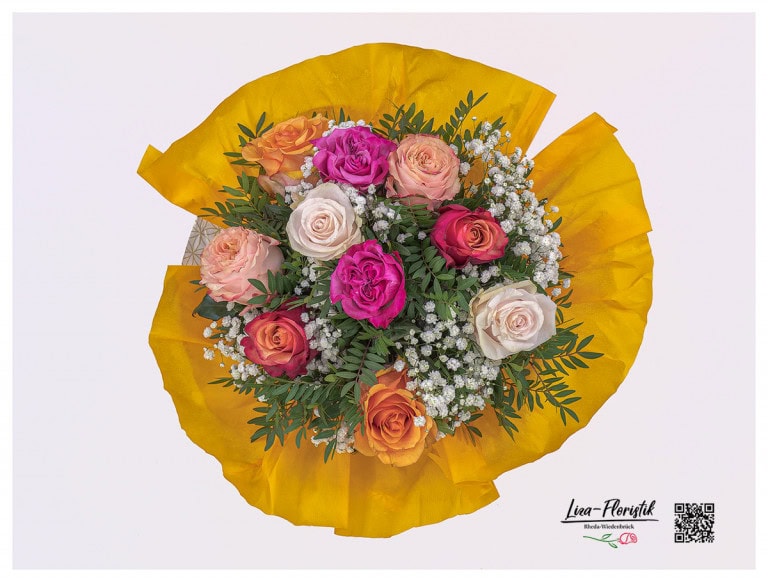 Birthday bouquet with colorful roses in detail