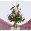 Bouquet with calla lilies, roses, carnations and eucalyptus