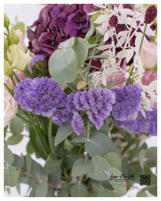 Sea lavender (Statice) in front of hydrangea