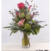 Bouquet with calla, artichokes, protea, Ecuador roses and eucalyptus