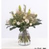 Bouquet with lilies, lisianthus, poppies, gypsophila, wigbush, hydrangea and eucalyptus