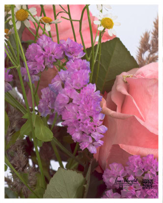 In detail: statice, roses and chamomile