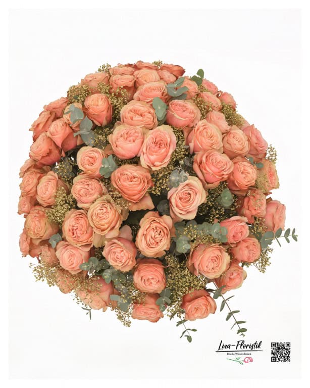Large bouquet of flowers with roses, eucalyptus - above -
