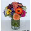 Small bouquet of flowers with roses, gerberas, carnations, statice and alstroemerias - colorfully tied and lovingly arranged as a compact gift for many occasions.