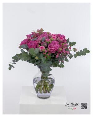 Pink and Rose Bouquet with Roses and Eucalyptus
