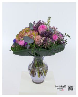 Colorful bouquet with roses and hydrangeas