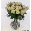 Lush bouquet of cream-white premium roses with golden accent elements, generously arranged and radiating an elegant, harmonious presence.